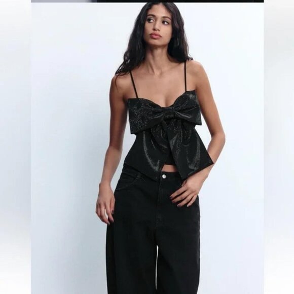 ZARA RHINESTONE BOW CROP TOP - Picture 3 of 7